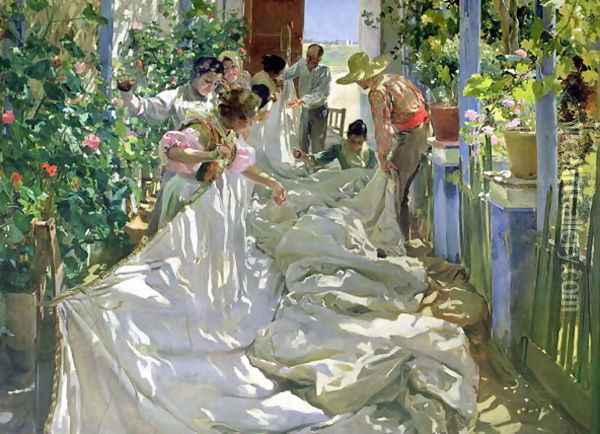 Mending the Sail, 1896 Oil Painting - Joaquin Sorolla Y Bastida