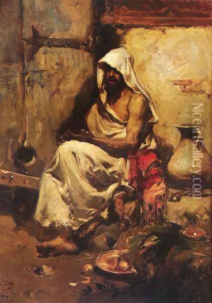 Un arabe examinando una pistola (An Arab Examining a Pistol) Oil Painting - Joaquin Sorolla Y Bastida