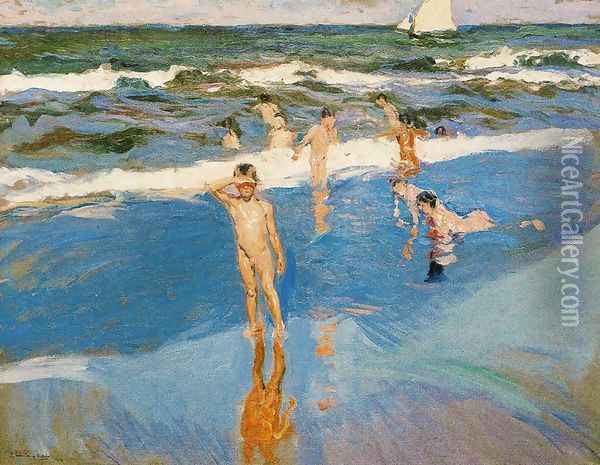 Children at sea. Beach of Valencia Oil Painting - Joaquin Sorolla Y Bastida
