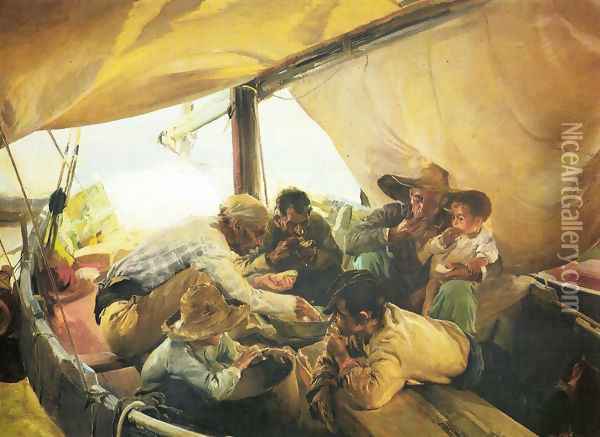 Eating in the boat Oil Painting - Joaquin Sorolla Y Bastida