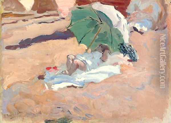 Niaa en la playa (Girl on the beach) Oil Painting - Joaquin Sorolla Y Bastida