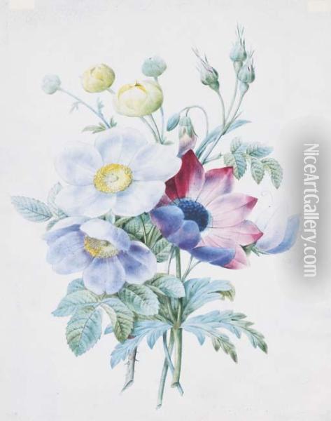 Un Bouquet De Pivoines Oil Painting - Pierre-Joseph Redoute