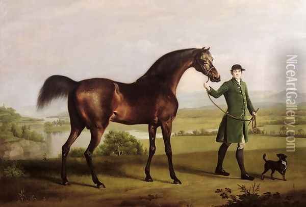 A Horse Belonging to the Rt. Honourable Lord Grosvenor called Bandy from his Crooked Leg, exh. 1763 Oil Painting - George Stubbs