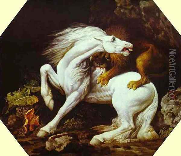 Horse Attacked by a Lion Oil Painting - George Stubbs