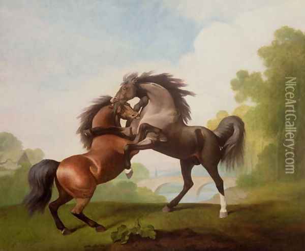 Horses Fighting, 1791 Oil Painting - George Stubbs