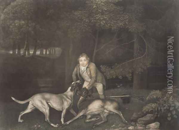 Freeman, Keeper to the Earl of Clarendon, with a hound and a wounded doe, 1804 Oil Painting - George Stubbs