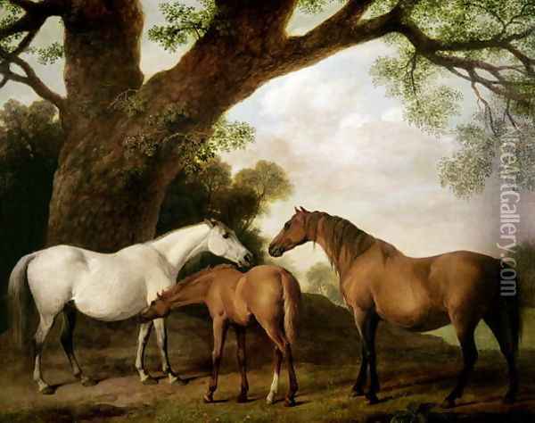 Two Shafto Mares and a Foal, 1774 Oil Painting - George Stubbs