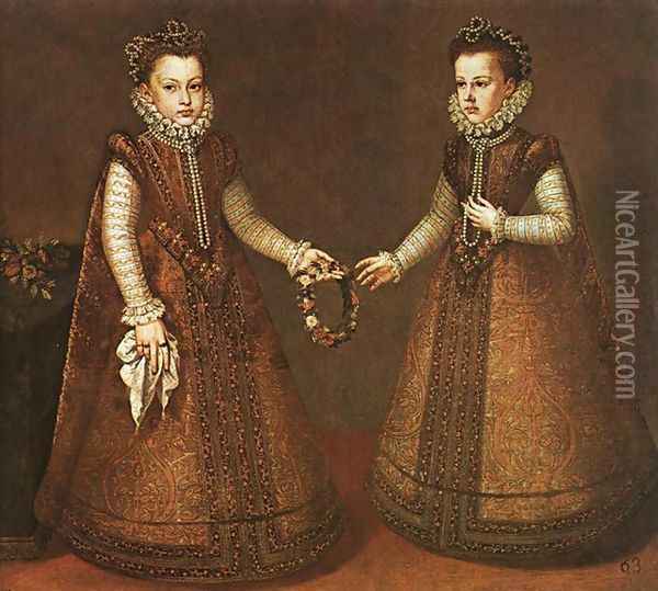 Infantas Isabel Clara Eugenia and Catalina Micaela c. 1571 Oil Painting - Alonso Sanchez Coello