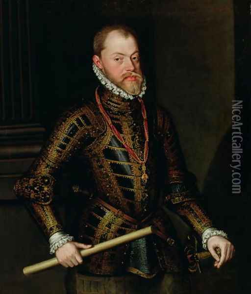 Philip II of Spain 1527-98 c.1570 Oil Painting - Alonso Sanchez Coello