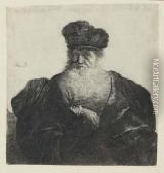 Old Man With Beard, Fur Cap And Velvet Cloak Oil Painting - Rembrandt Van Rijn
