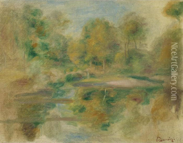 Paysage, Etang Et Fond D'arbres Oil Painting - Pierre Auguste Renoir