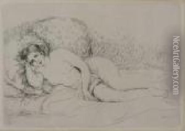 Femme Nue Couchee (tournee A Gauche) Oil Painting - Pierre Auguste Renoir