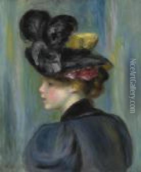 Jeune Femme Au Chapeau Noir Oil Painting - Pierre Auguste Renoir