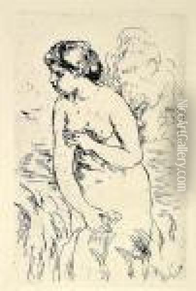 Badende Frau. Oil Painting - Pierre Auguste Renoir