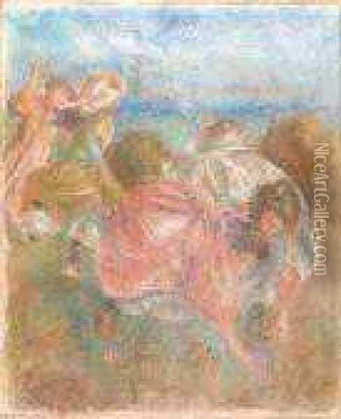 Jeunes Filles Jouant A La Balle Contre Oil Painting - Pierre Auguste Renoir