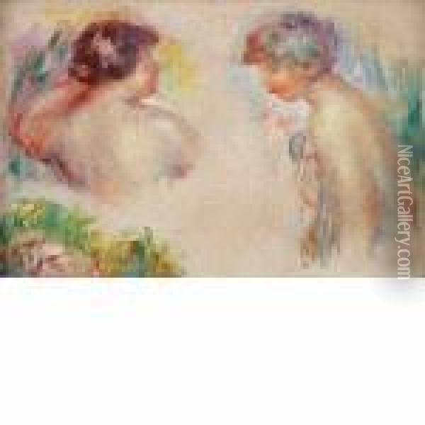 Etude De Deux Nus En Buste Et Esquisse De Femme Oil Painting - Pierre Auguste Renoir