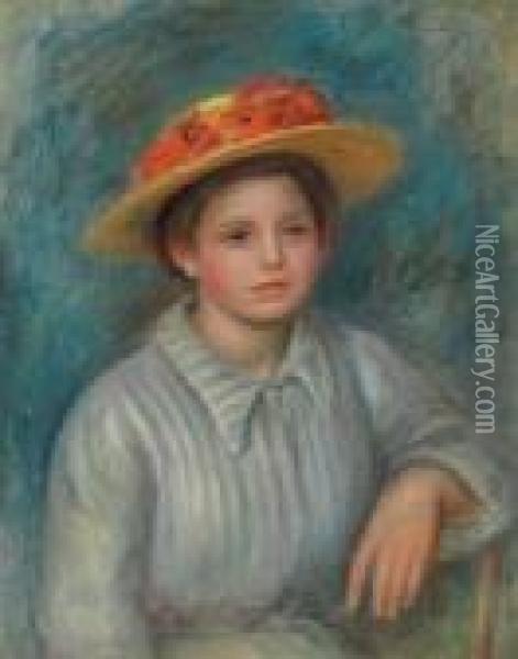 Portrait De Femme Au Chapeau Fleuri Oil Painting - Pierre Auguste Renoir