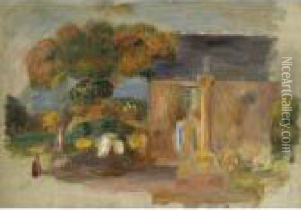Paysage De Bretagne - Maison Et Calvaire Oil Painting - Pierre Auguste Renoir