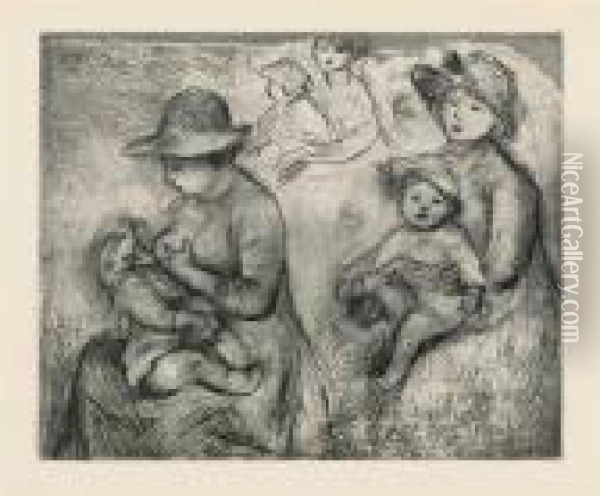 Trois Esquisses De Maternites Oil Painting - Pierre Auguste Renoir