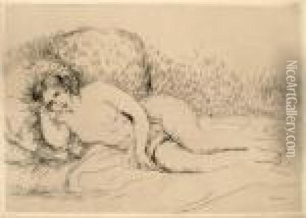 Femme Couchee Tournee A Gauche Oil Painting - Pierre Auguste Renoir