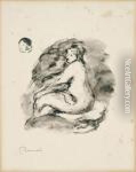 Etude De Femme Nue Assise. Oil Painting - Pierre Auguste Renoir