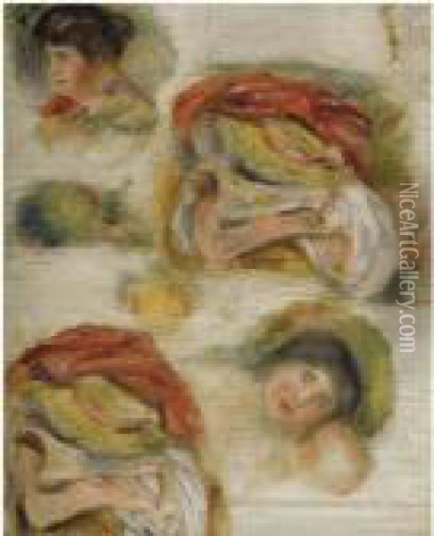 Etudes De Tetes Et Drapes Oil Painting - Pierre Auguste Renoir