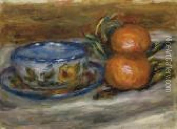 Une Tasse Et Deux Fruits Oil Painting - Pierre Auguste Renoir