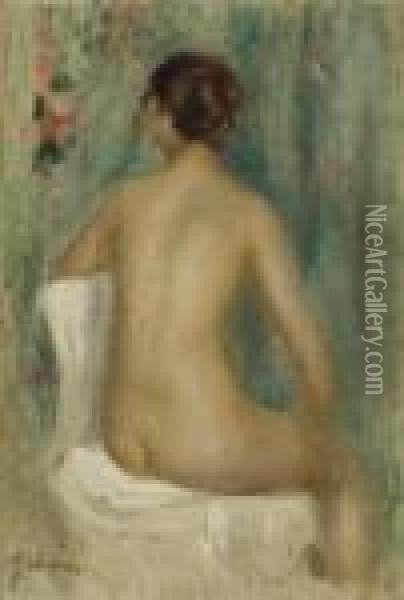 Nu Assis, Vu De Dos Oil Painting - Pierre Auguste Renoir