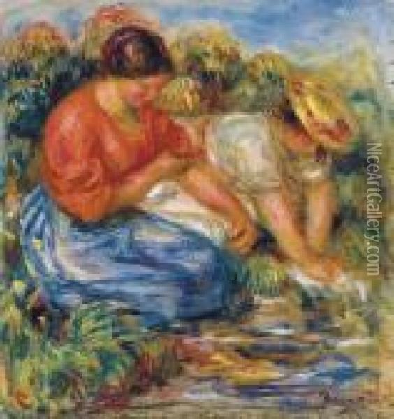 Les Petites Laveuses A Cagnes Oil Painting - Pierre Auguste Renoir