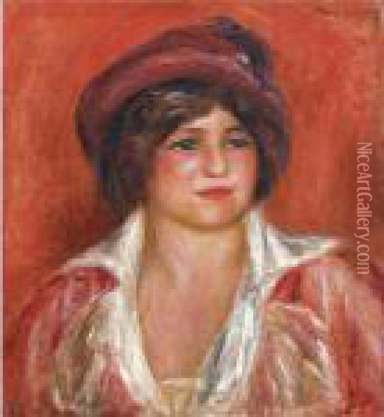 Jeune Femme Au Chapeau Oil Painting - Pierre Auguste Renoir