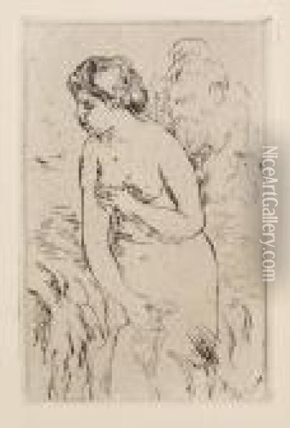 Baigneuse Debout, A Mi-jambes Oil Painting - Pierre Auguste Renoir
