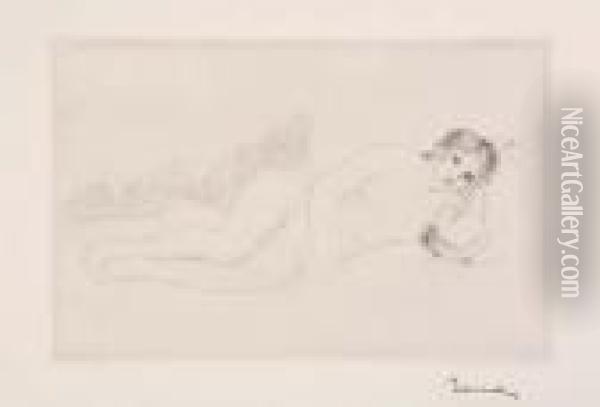 Femme Nue Couche (tournee A Droite), 1re Planche Oil Painting - Pierre Auguste Renoir