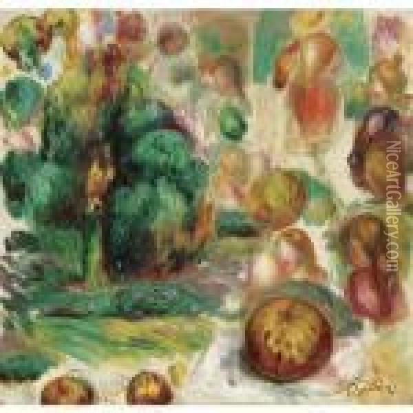 Tetes, Arbres Et Fruits Oil Painting - Pierre Auguste Renoir