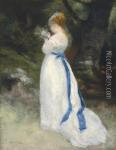 Portrait De Lise (lise Tenant Un Bouquet De Fleurs Deschamps) Oil Painting - Pierre Auguste Renoir