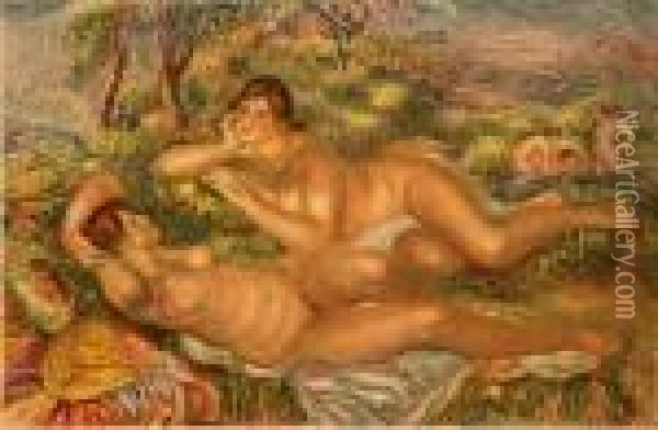 Les Baigneuses Oil Painting - Pierre Auguste Renoir