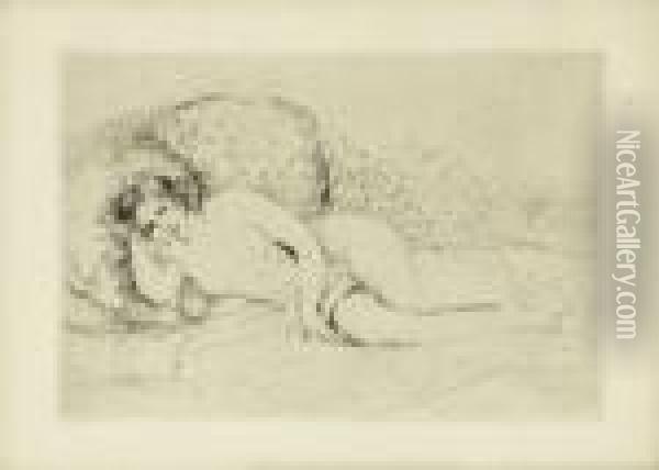 Femme Couchee (tournee A Gauche) Oil Painting - Pierre Auguste Renoir
