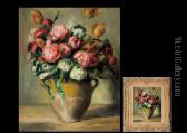 Peonies And Tulips In A Grazed Vase Oil Painting - Pierre Auguste Renoir