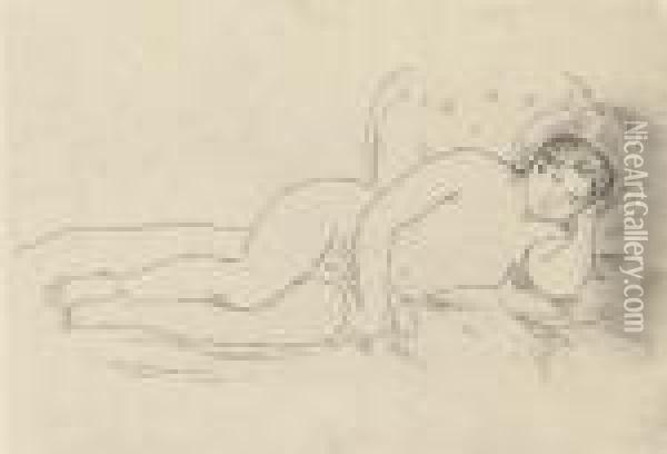 Femme Nue Couchee (tournee A Droite) (delteil 14) Oil Painting - Pierre Auguste Renoir
