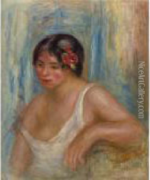 Jeune Femme Avec Une Rose Dans Les Cheveux Oil Painting - Pierre Auguste Renoir