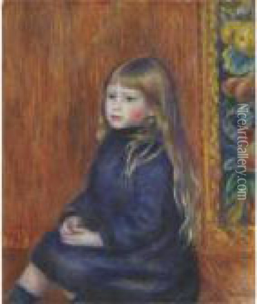 Enfant Assis En Robe Bleue Oil Painting - Pierre Auguste Renoir