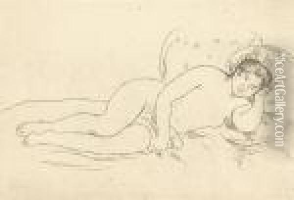 Femme Nue Couchee, Tournee A Droite, 2e Planche Oil Painting - Pierre Auguste Renoir