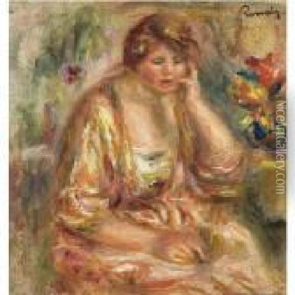 Andree En Blouse Rose Oil Painting - Pierre Auguste Renoir