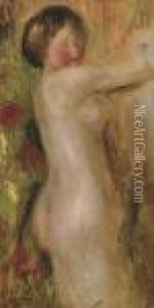 Nu Au Bras Leve Oil Painting - Pierre Auguste Renoir