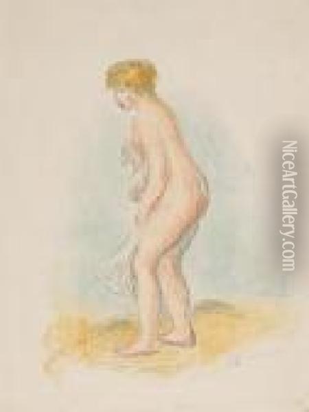 Baigneuse, Debout, En Pied (d.; S. 28), 1896 Oil Painting - Pierre Auguste Renoir