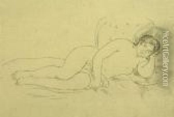 Femme Couchee, Tourne A Droite Oil Painting - Pierre Auguste Renoir