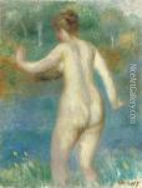 Femme Nue Entrant Dans L'eau Oil Painting - Pierre Auguste Renoir