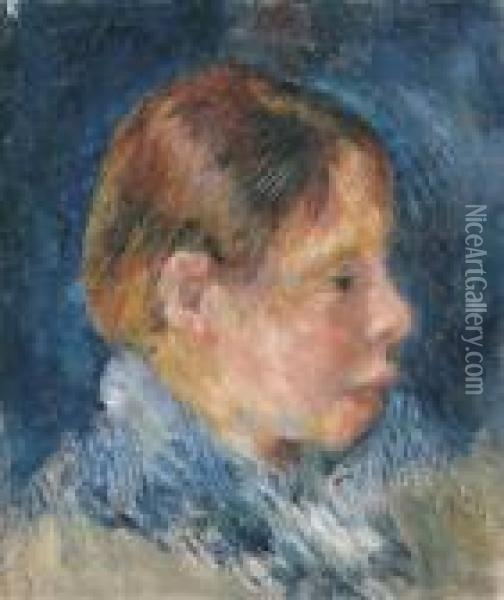 Portrait D'un Enfant A La Veste Bleue Oil Painting - Pierre Auguste Renoir