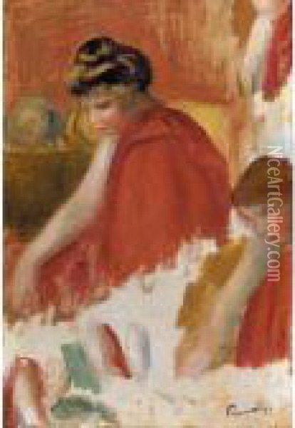 Femme Au Peplum Rouge, Tete, Bras Oil Painting - Pierre Auguste Renoir