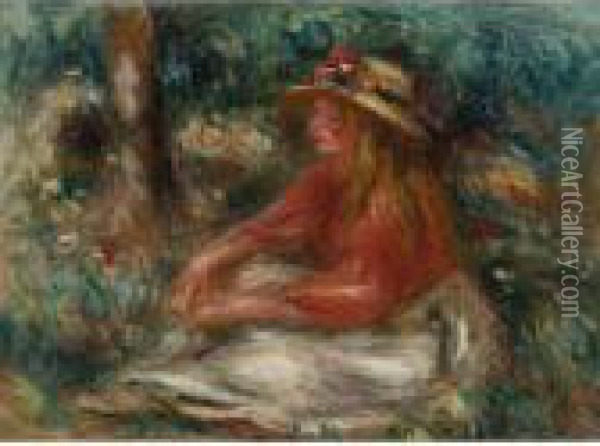 Jeune Fille Assise Sur L'herbe Oil Painting - Pierre Auguste Renoir