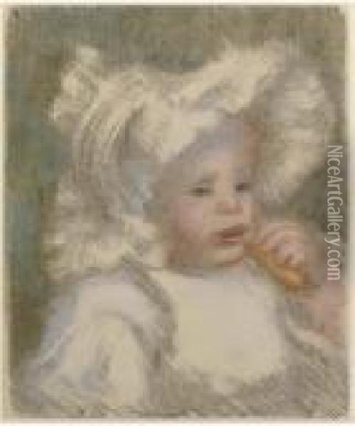 L'enfant Au Biscuit (jean Renoir) (d.; S. 31) Oil Painting - Pierre Auguste Renoir